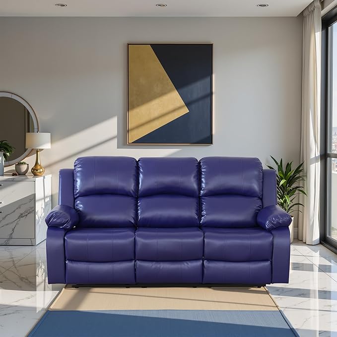Recliner Sofa Set Couches for Living Room Chair Semi PU Fabric Living Room Furniture Sets, Adjusted Loveseat Reclining Couch Furniture Sofa Set for Theater Seating, 3-Seater, Dark Blue