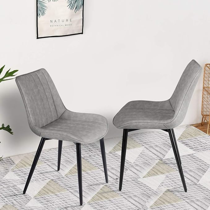 Faux Leather Dining Chairs Set of 2 Mid Century Modern Leisure Upholstered Ch...