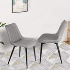 Faux Leather Dining Chairs Set of 2 Mid Century Modern Leisure Upholstered Chair with Metal Legs for Kitchen Living Room Gray