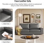 Faux Leather Couch, Mid Century Modern Comfy Loveseat Sofa with Wide Arm, Side Pockets, Solid Wooden Frame for Office, Living Room and Bedroom, 2 Seater (Gery, 71.25 Inches)
