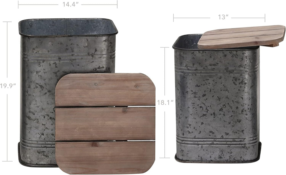 RUSTOWN Farmhouse Accent Side Table, Set of 2 Galvanized Storage Ottoman | An...
