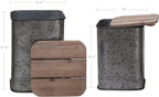 RUSTOWN Farmhouse Accent Side Table, Rustic Storage Ottoman Seat Stool, Galvanized Antique Metal End Table Box Bin with Square Wood Lid, Nesting Pieces Two (Square&Galvanized)