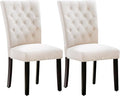 Velvet Dining Kitchen Chair Set of 2, Parsons Upholstered Dining Room Chair, Wood Accent Chair with Nailed Trim, Beige