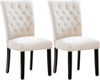 Velvet Dining Kitchen Chair Set of 2, Parsons Upholstered Dining Room Chair, Wood Accent Chair with Nailed Trim, Beige