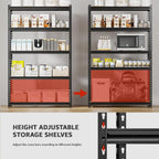 60" H x28 W x12 D Father&I 5-Shelf-Rack Shelves Industrial Metal Steel Garage/Kitchen Storage Heavy-Duty Adjustable Tall Shelving Units Organizer for Closet/Pantry/Attic/Laundry, Black