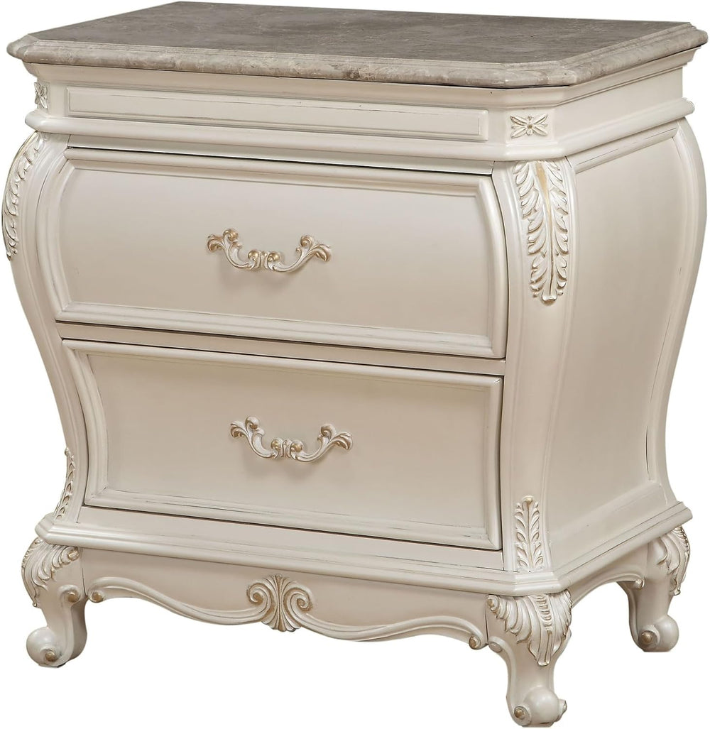 Pearl White 2-Drawer Nightstand with Legs,for Small Spaces