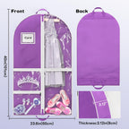 Dance Garment Bag for Hanging Clothes with 3 Zipper Clear Pockets Dance Accessories Essentials Uniform Costume 40 Inch Dress Bags for Dance Competition (Purple White, 1Pack 40")