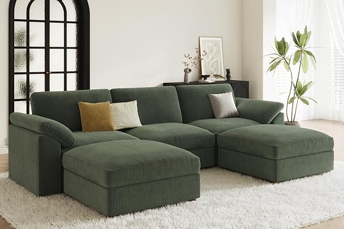 EASE MOOSE Sectional Modular Sofa,FSC Certified Oversized U Shape Sectional Couch Wide Deep seat Sectional Sofa,Green