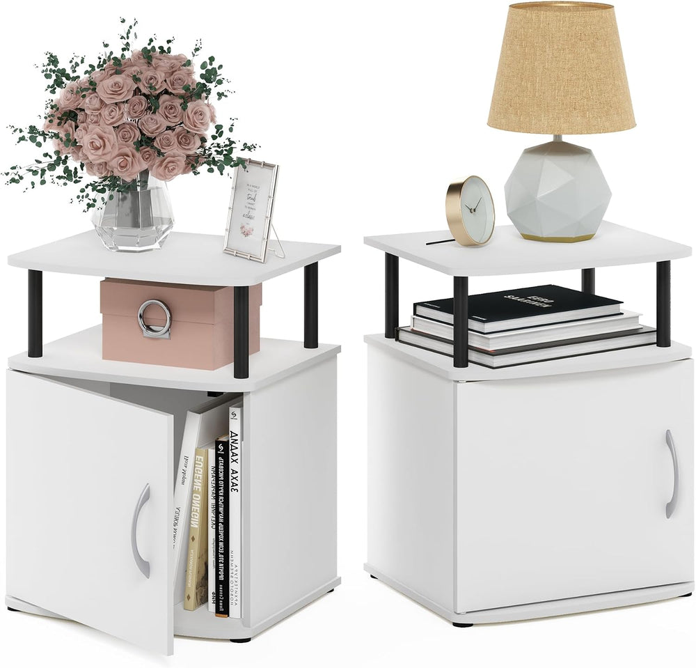 Furinno Jaya Side Table Set of 2, 2-Tier Open Shelf End Table with Door Cabin...