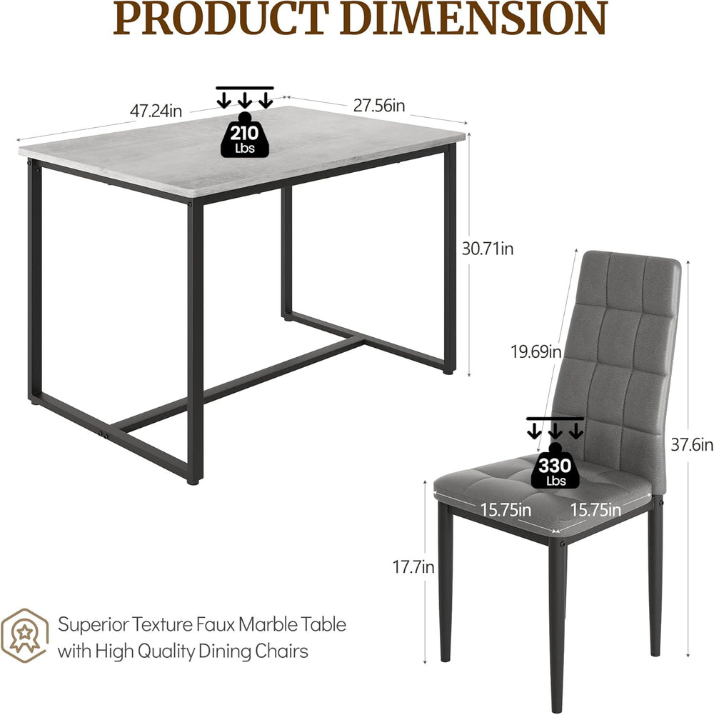 Dining Table Set for 4, PVC Faux Marble Kitchen Table Chairs Set of 4 with Up...