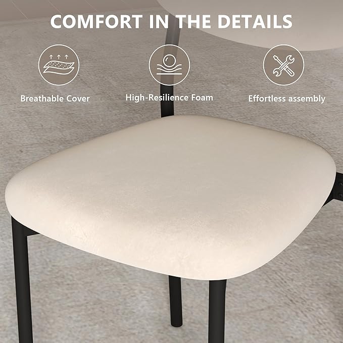 Modern Dining Chairs Set of 4, Stackable Upholstered Dining Room Chairs, Kitchen Chairs w/Soft Velvet Backrest & Sturdy Metal Legs for Living Room, Restaurant, Cream Beige