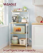 VASAGLE BARNET Collection - Kitchen Bakers Rack with Power Outlet, 23.6-Inch Wide Coffee Bar 4-Tier with 8 S Hooks, Modern Microwave Stand, Adjustable Shelf, Golden Oak and Cloud White UKKS014Y01V1