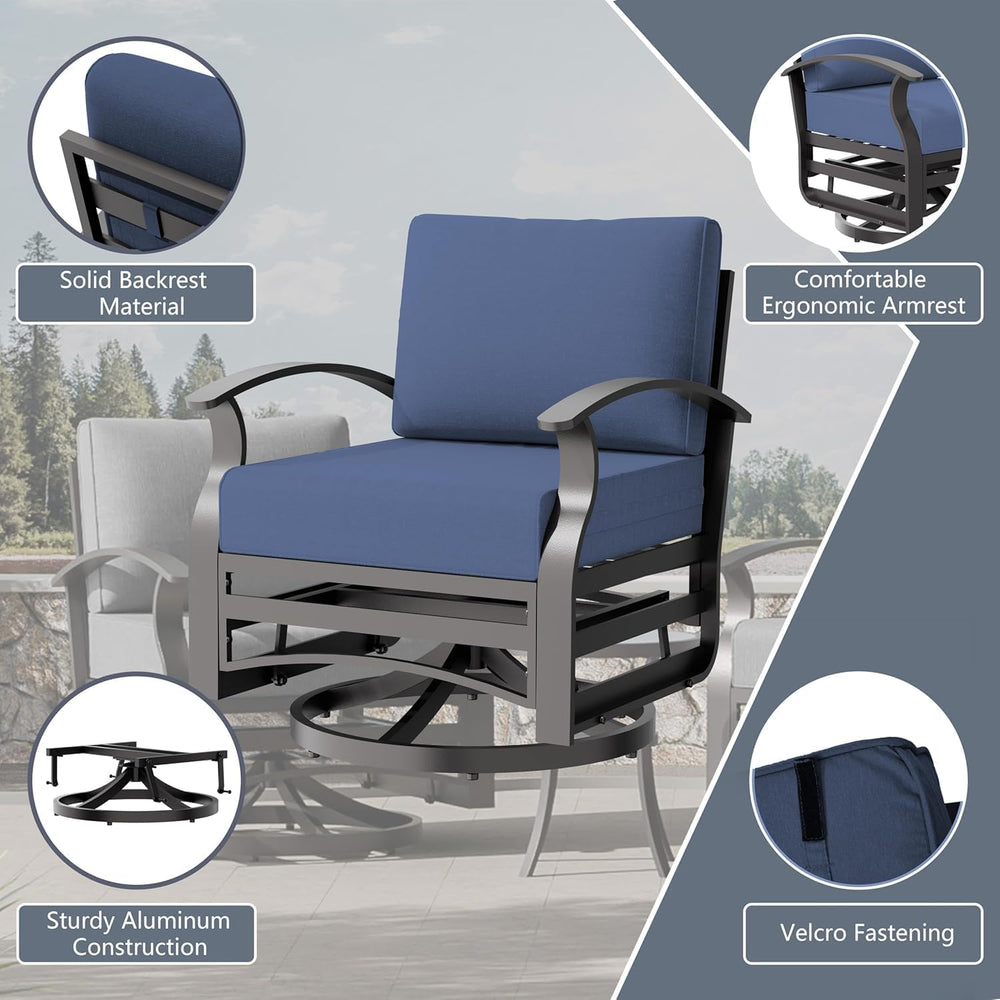 3 Piece Aluminum Swivel Rocking Chair Set, Outdoor Patio Swivel Gliders Chair...