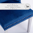Velvet Upholstered Dining Chairs Set of 6, Modern Style Kitchen Side Chairs with Nailhead Trim and Silver Plated Leg, Metal Pulling Ring for Dining Room Living Room(Blue-Silver Plated Leg)