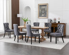 KCC Velvet Dining Chairs Set of 6, Upholstered High-end Tufted Dining Room Chair with Nailhead Back Ring Pull Trim Solid Wood Legs, Nikki Collection Modern Style for Kitchen, Grey