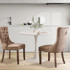 SoarFlash Kitchen Table and Chairs for 2, 31.5" Dining Table Set for 2 with Velvet Upholstered Chairs, 3 Piece Round Kitchen Table Set, Dining Room Table Set for Small Space, Apartment, Khaki/White