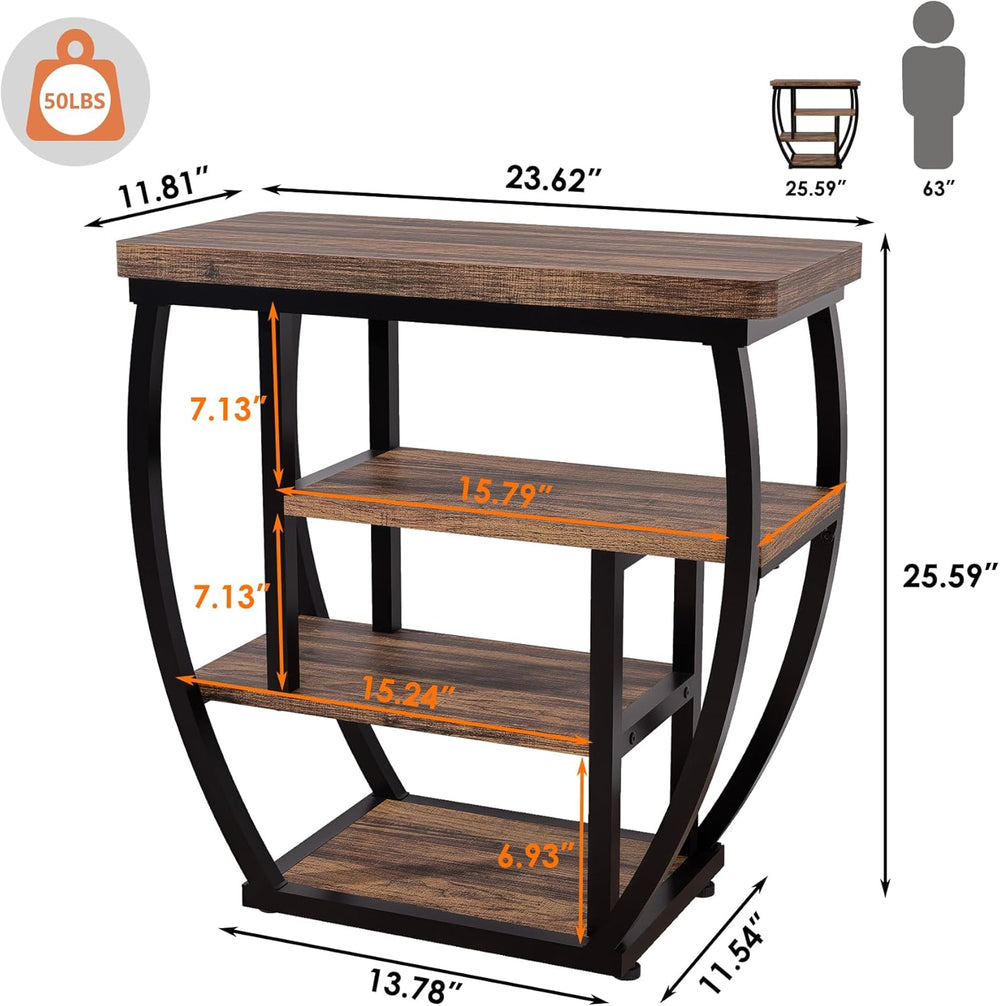 4-Tier End Table with Storage, Narrow Side Table for Living Room, Wood Sofa S...
