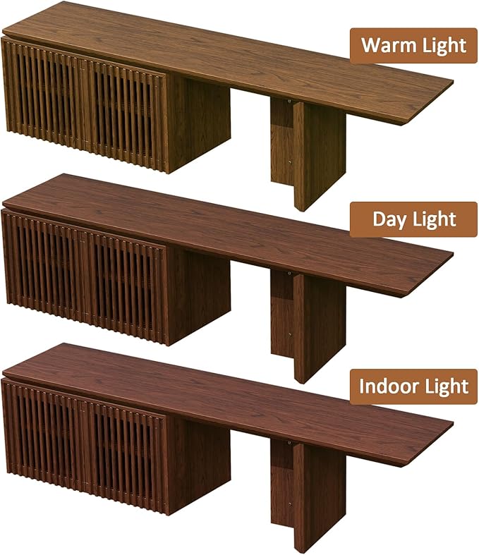 XEW Extendable TV Stand with Storage and Shelves, Wood Entertainment Center for 55+ Inch TV, Modern TV Console, Minimalist Media Console for Living Room, Bedroom-Walnut (Extendable: 63"-86.6")