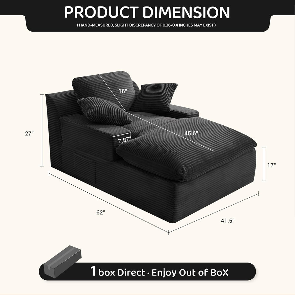 Afuson 63" Chaise Lounge Chair Indoor, Set of Convertible Sleeper Sofa C...