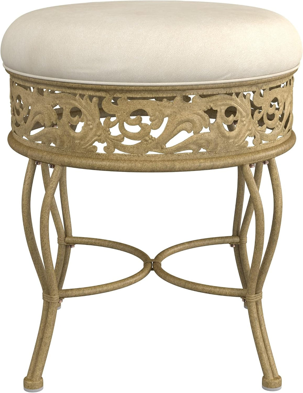 Hillsdale Villa III Backless Metal Vanity Stool with Ornate Lattice Detailing...