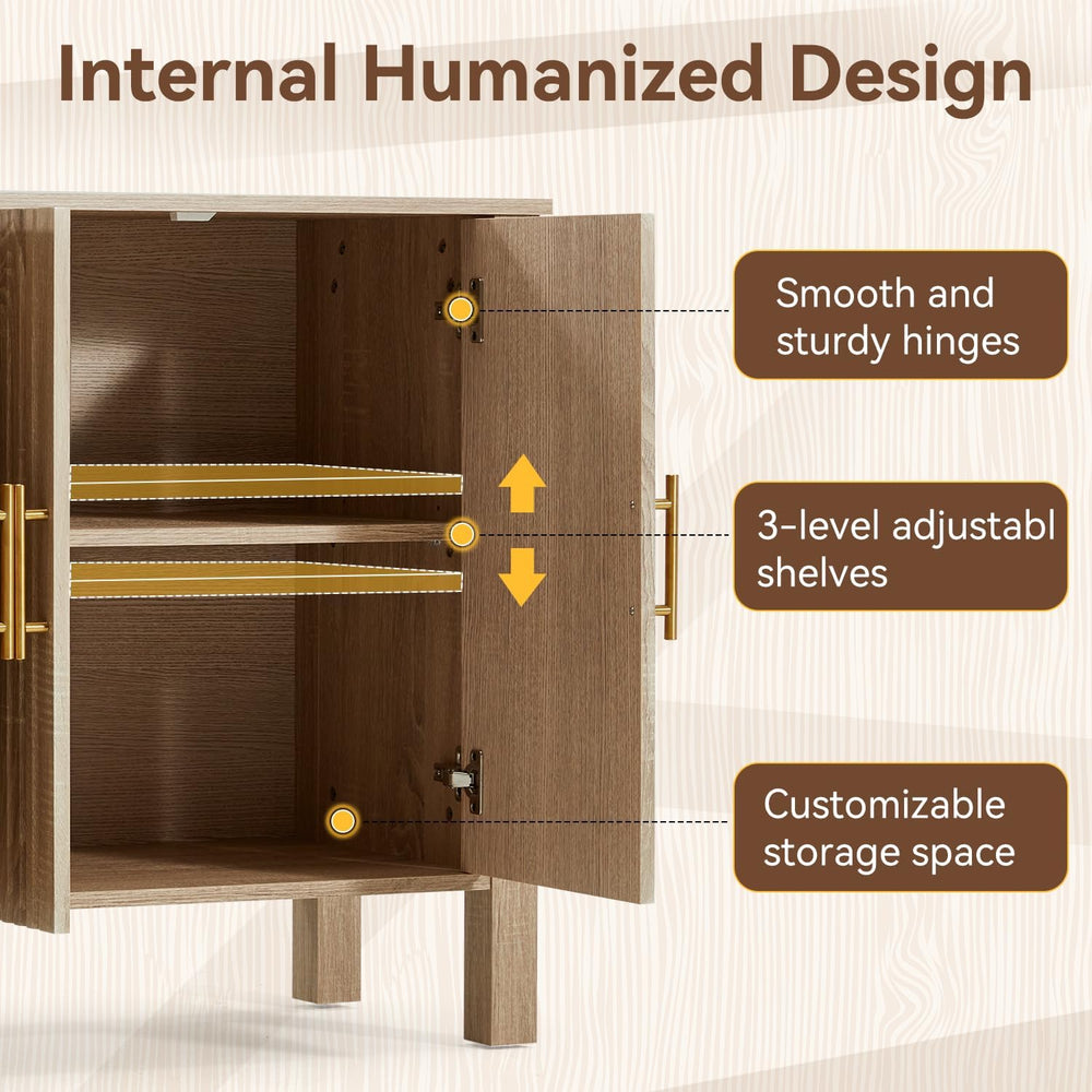 ECOTOUGE Natural 4-Door Fluted Buffet Cabinet with Storage