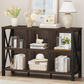 6 Cube Storage Organizer with Shelf, Short Horizontal Bookshelf for Living Room, Wood and Metal Cubby Bookcase, 47 Inch Industrial Low Book Shelf and Book Case (Dark Walnut)