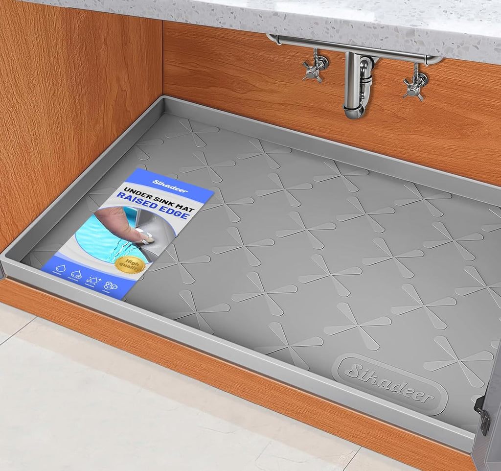 SIKADEER 28" x 19" Under Sink Mat Waterproof, Silicone Mat Kitchen Drawer Shelf and Cabinet Liner, Sink Protector for Kitchen Organizers and Storage, Boot Tray Pet Food Mats