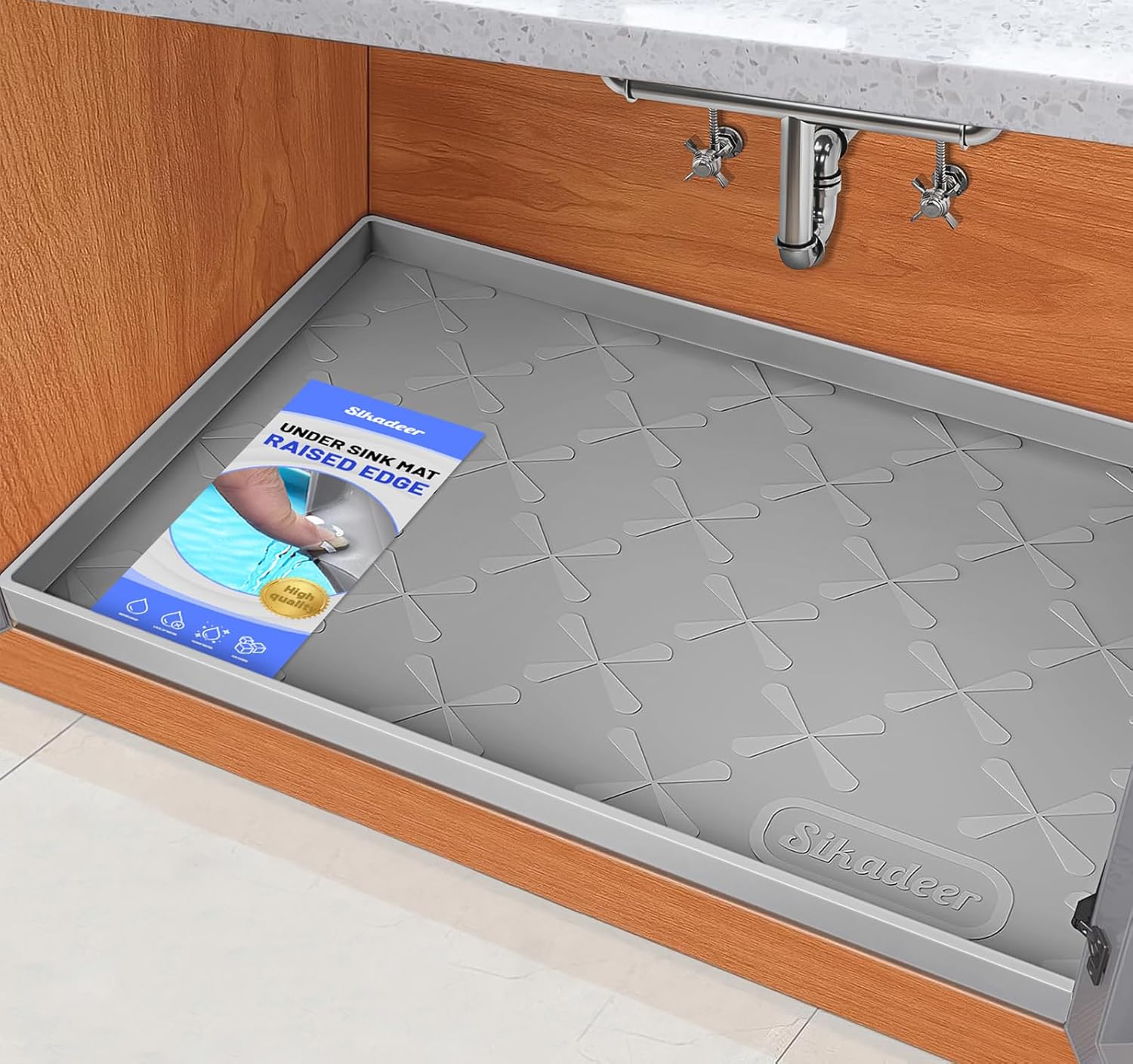 SIKADEER 37" x 19" Under Sink Mat Waterproof, Silicone Mat Kitchen Drawer Shelf and Cabinet Liner, Sink Protector for Bathroom Organizers and Storage, Boot Tray Pet Food Mats