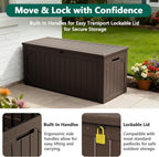 100 Gallon Outdoor Storage Box, Weatherproof Deck Box for Patio Cushions, Throw Pillows, Garden Tools, Lockable Resin Large Outdoor Storage Bench for Yard, Porch, or Balcony