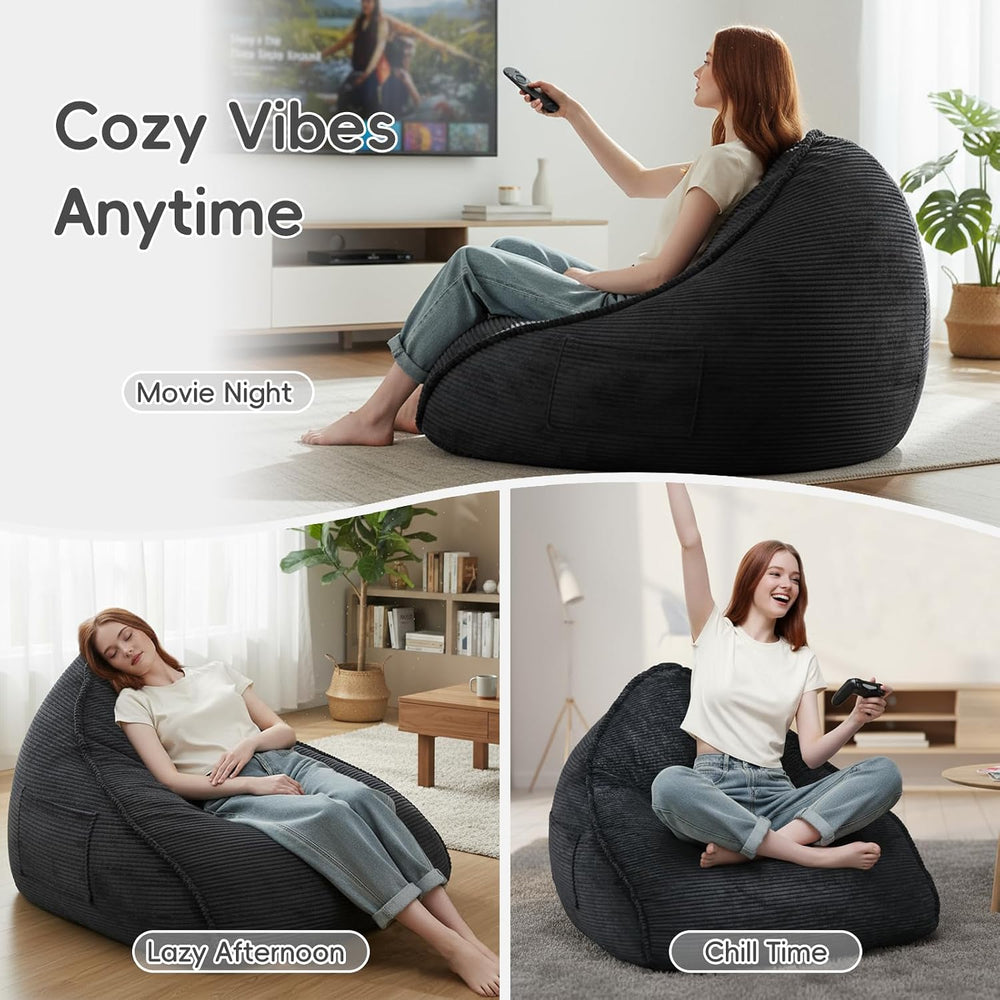 Bean Bag Chair with Ottoman for Adults, Large Corduroy Bean Bag Couch, Chaise...