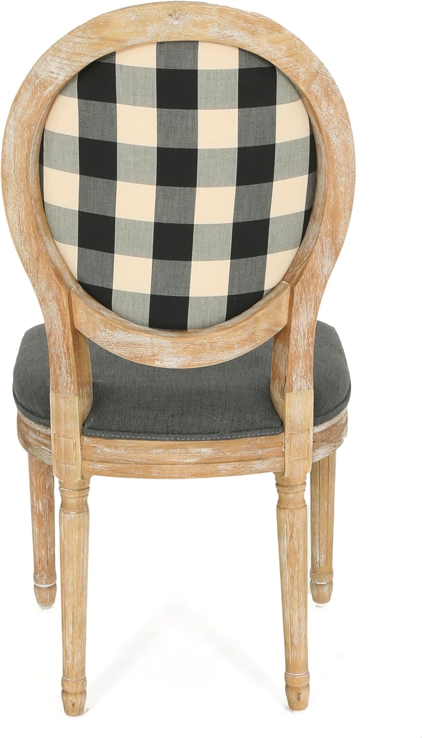Christopher Knight Home Reed Upholstered Farmhouse Dining Chairs, (Set of 2), Dark Gray + Black Checkerboard + Natural