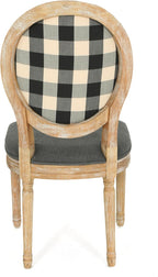 Christopher Knight Home Reed Upholstered Farmhouse Dining Chairs, (Set of 2), Dark Gray + Black Checkerboard + Natural