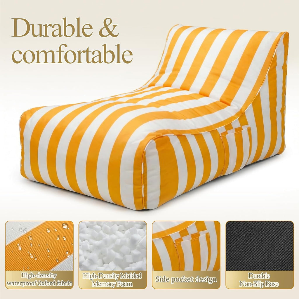Deep Seating Bean Bag Chair for Adults, Memory Foam with Back Support Panel & Waterproof Fabric, Retains Shape for Yacht, Dock, Patio & Indoor Use, Yellow