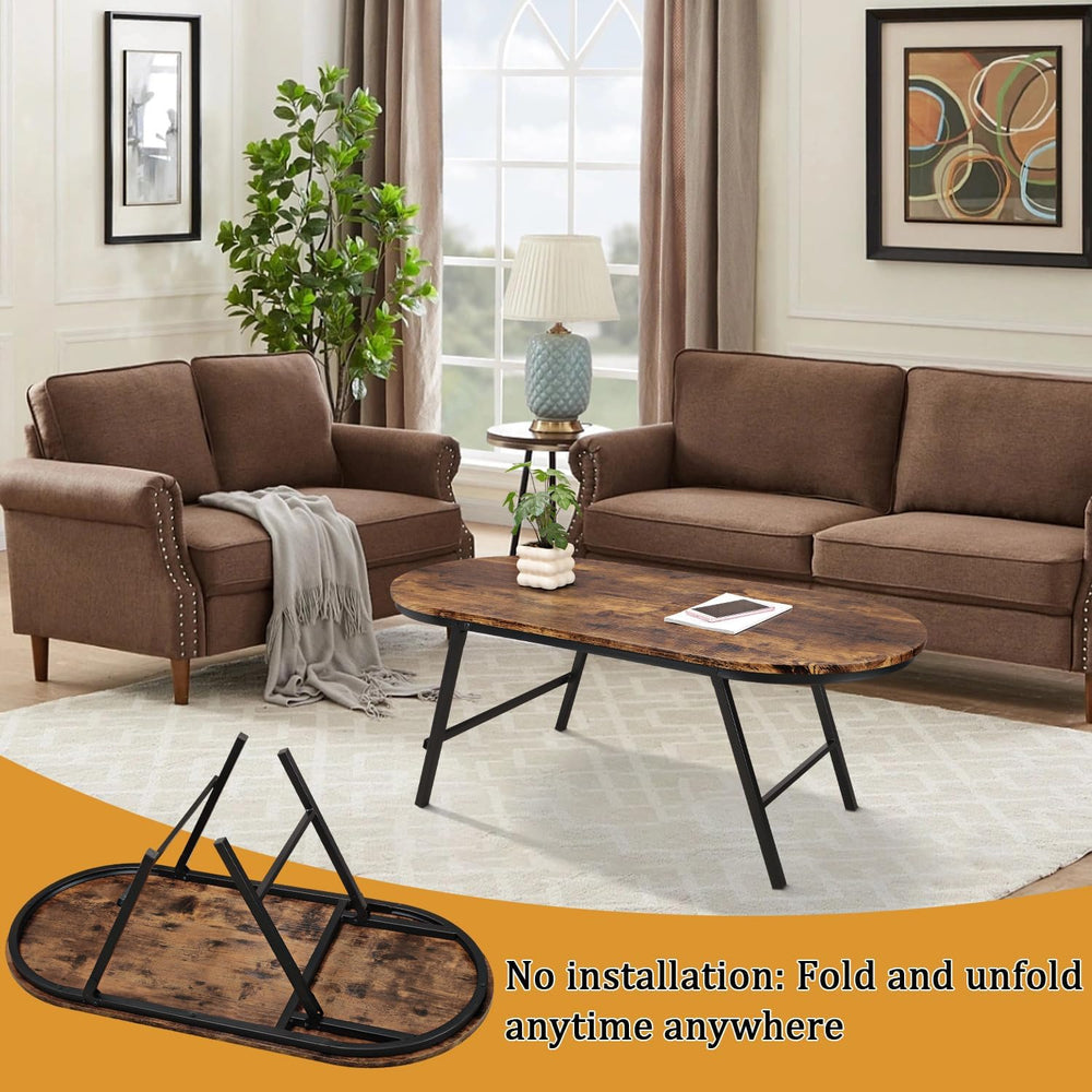 Folding Coffee Table for Living Room Industrial Brown Small Low Table Wooden ...