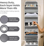 Over The Door Organizer with 8 Side Mesh Pockets, 44lb Weight Capacity Hanging Behind The Door Bathroom Organizers and Storage Suitable for Storing Toys, Shoes, Towels, Dark Grey, 5 Shelf