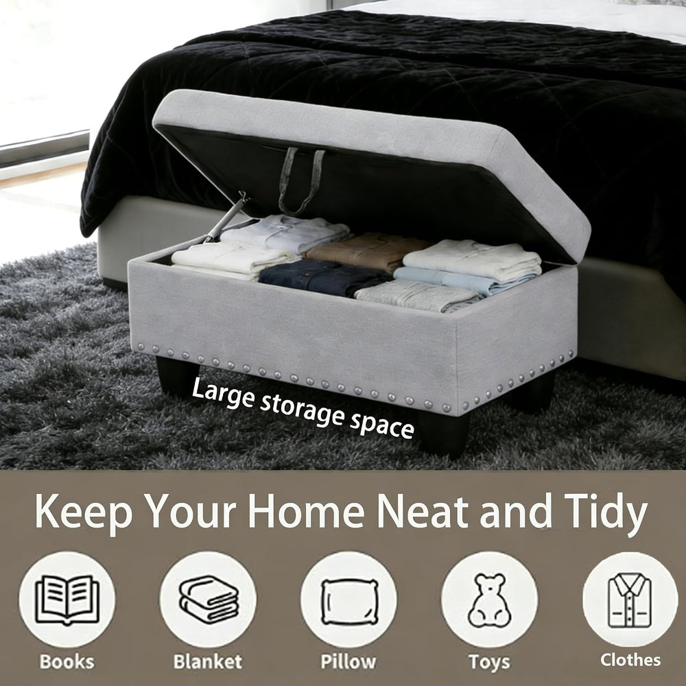 Ottoman with Storage for Living Room, 28.5'' Linen Living Room Ottoma...