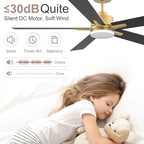 52” Smart Ceiling Fan with LED Lights Remote,Quiet DC Motor,Voice Control via Alexa Google WIFI Phone,Outdoor Indoor Modern Ceiling Fans,Dimmable,for Bedroom Patio Porch,Gold and White Black