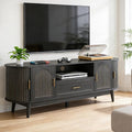 63" Fluted TV Stand for Tvs up to 70", Mid-Century Modern Entertainment Center with Drawers and Fluted Doors, Curved TV Media Console Table with Sliding Doors for Living Room, Bedroom (63" Black)