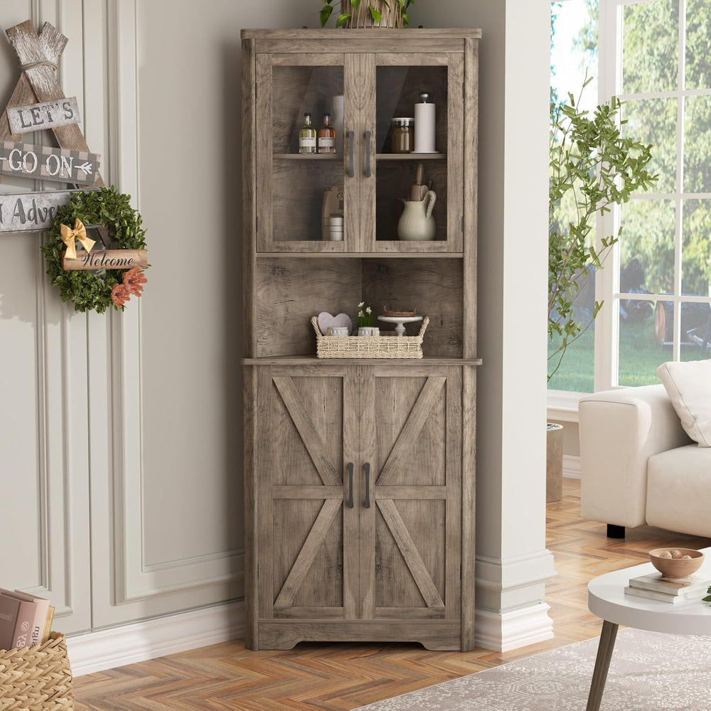 FiveWillowise 67'' Tall Farmhouse Corner Cabinet, Corner Bathroom Cab...