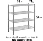 24" Deep x 48" Wide x 54" Height Wire Shelving Kit | 4-Tier | NSF Commercial Storage Rack Unit