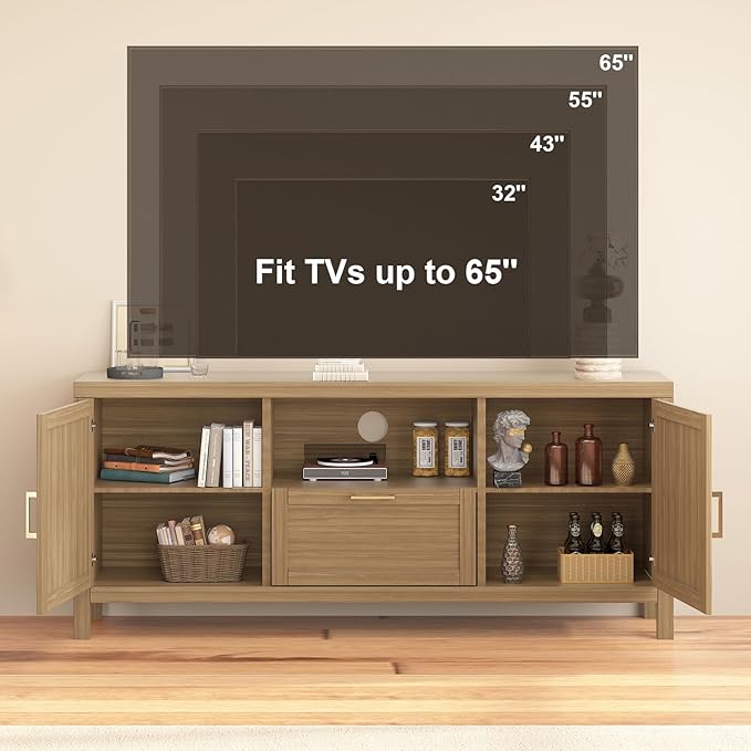 Farmhouse TV Stand for TVs Up to 65 Inch, Entertainment Center with Door, Media Console Cabinet,TV Console Cabinet with Storage & Adjustable Shelf for Living Room/Bedroom