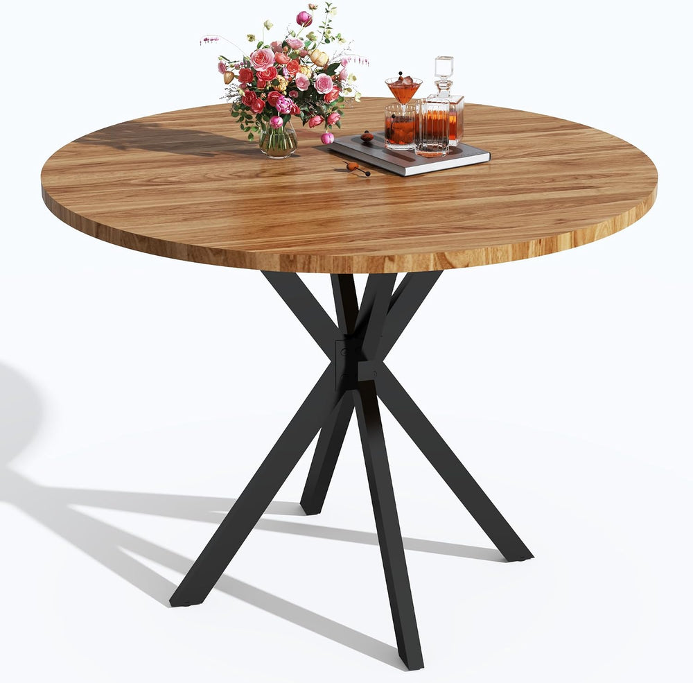 DKLGG Walnut Round Dining Table, Mid-Century Modern Round Dining Table for 4-...