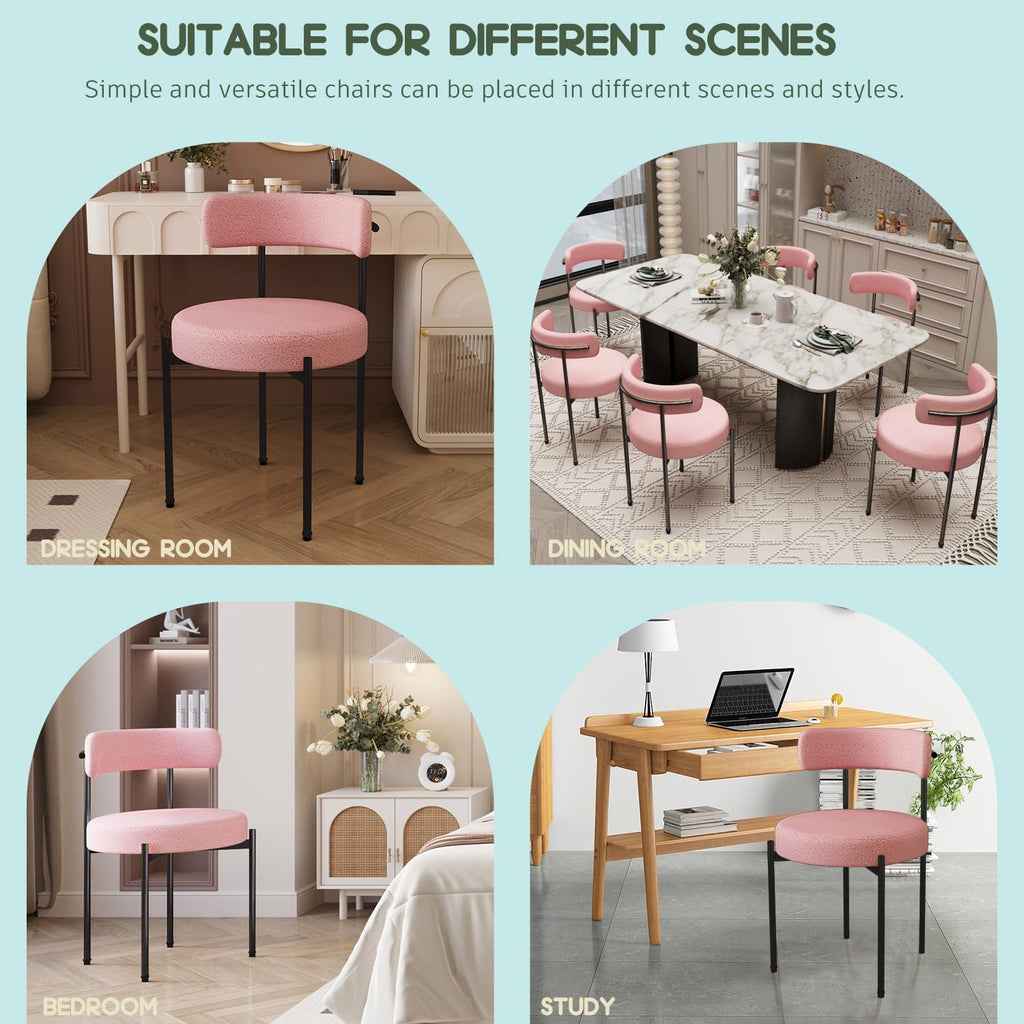 Desk Chair No Wheels Vanity Chair Comfy Accent Chairs for Living Dining Room Bedroom Home Office Mid Century Modern Upholstered Armless with Metal Legs (Black Frame+Pink, 1)
