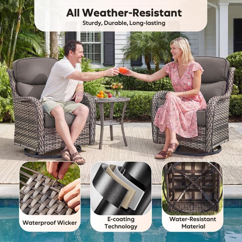 5 Piece Outdoor Wicker Patio Furniture Sets with Swivel High Back 6''...