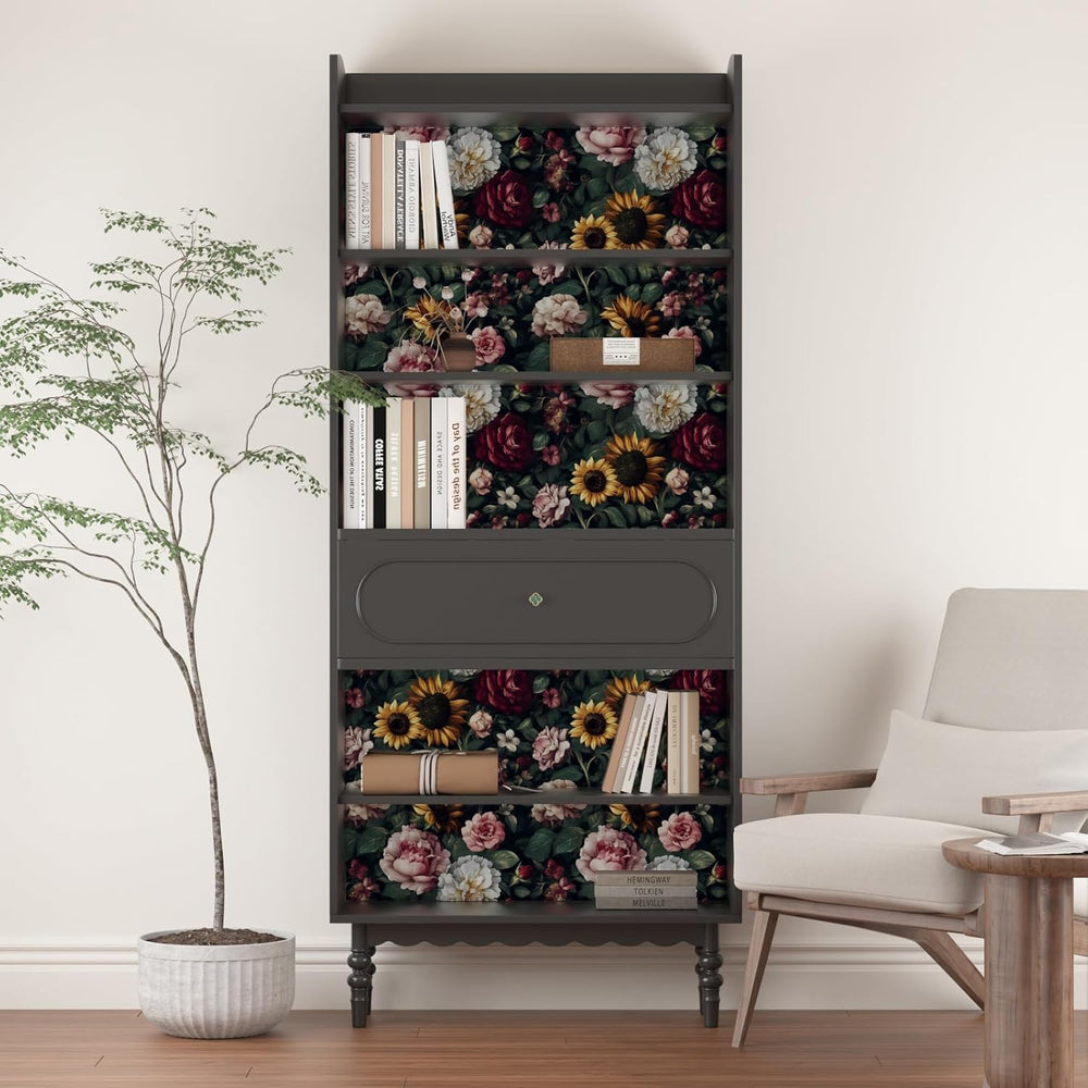 Dark Green Oil Garden Floral Peel and Stick Wallpaper 17.5" x 393"