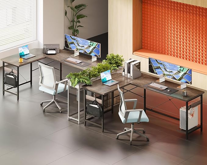 Coleshome 66" L Shaped Gaming Desk, Corner Computer Desk, Sturdy Home Office Computer Table, Writing Desk, Larger Gaming Desk Workstation, Grey Oak