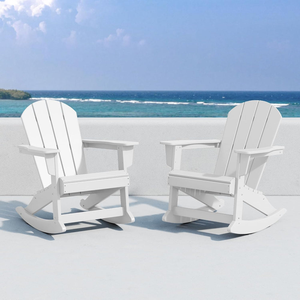 HDPE Laguna Outdoor Rocking Poly Adirondack Chair (Set of 2), White