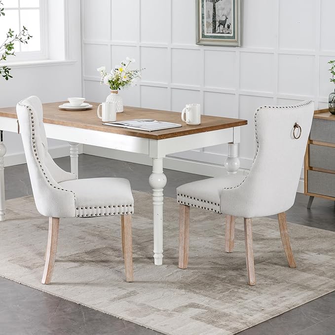 Modern Dining Chairs Set of 2, Tufted Upholstered Dining Chairs with Solid Wo...