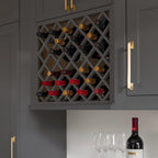 Solid Wood RTA Wine Bottle Rack Wall Cabinet With Lattice Panels - Holder Storage for Bar, Pantry, or Cellar - Mocha Finish Countertop Solution (Pebble Gray, 24"W 12"D 30"H)