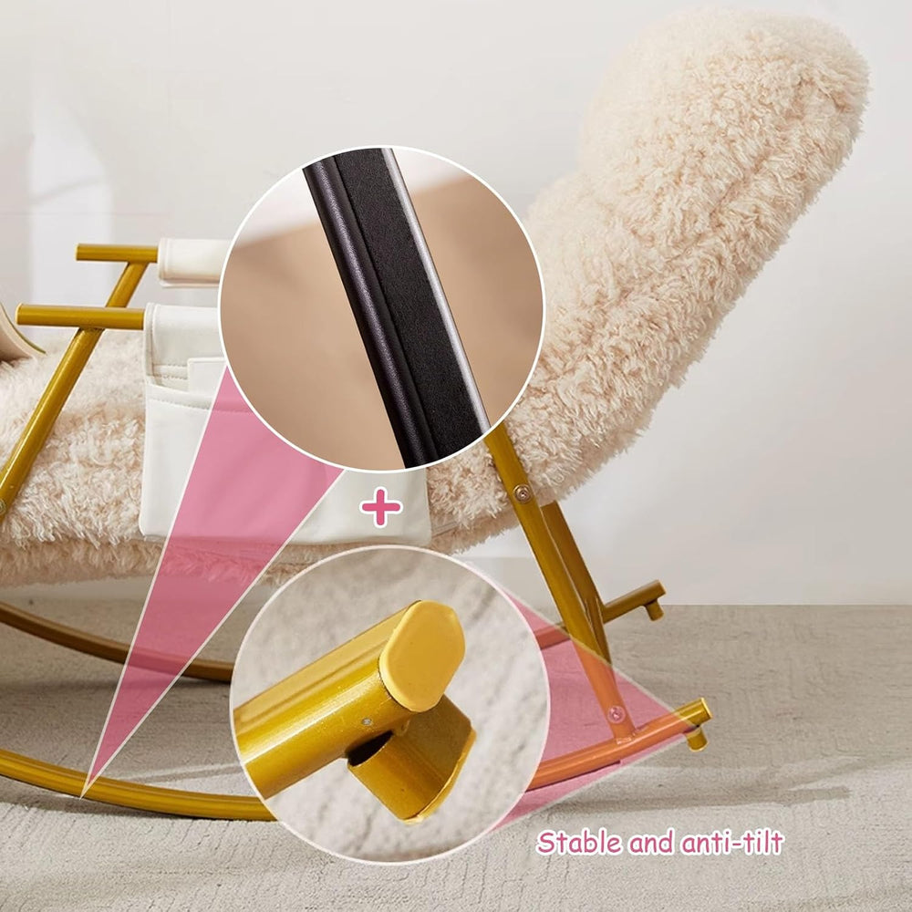 Fluffy Armchairs with Adjustable High Backrest, Rocking Chair with Side Pocke...